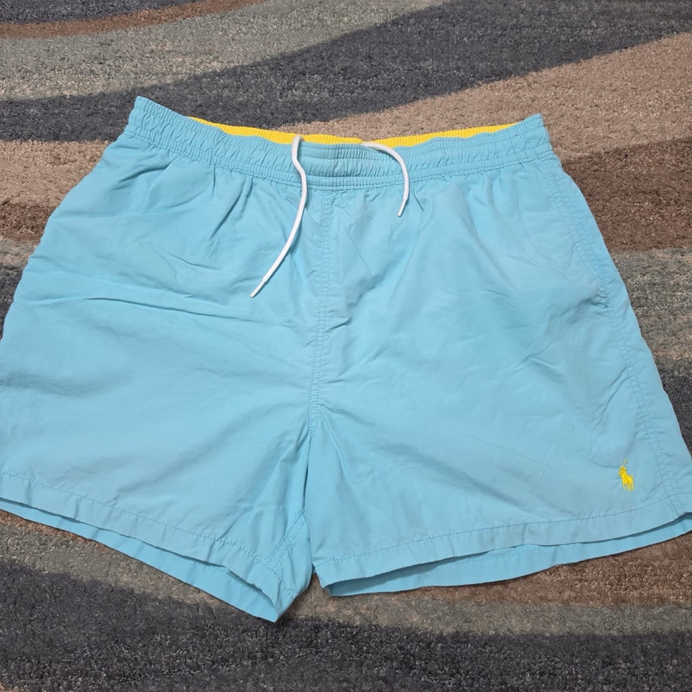 Polo Ralph Lauren Swim Trunks Shorts Teal Yellow Logo Men's Size XL